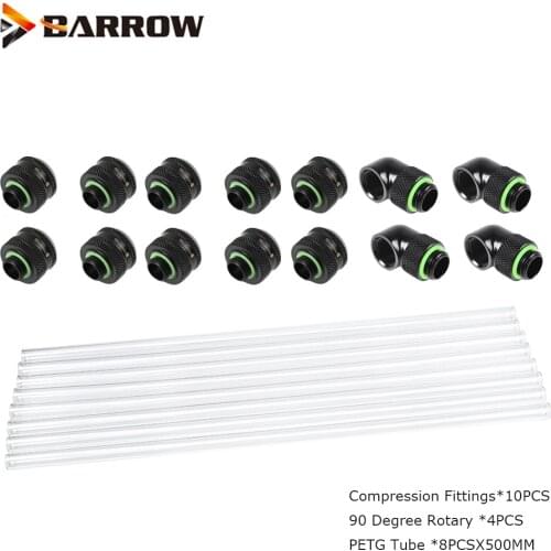 Barrow Computer Water Cooling Build PETG Hard Tube With Fittings ,Liquid Loop Kit Connector,8pcs x500mm Tube,10X14MM,12X16MM