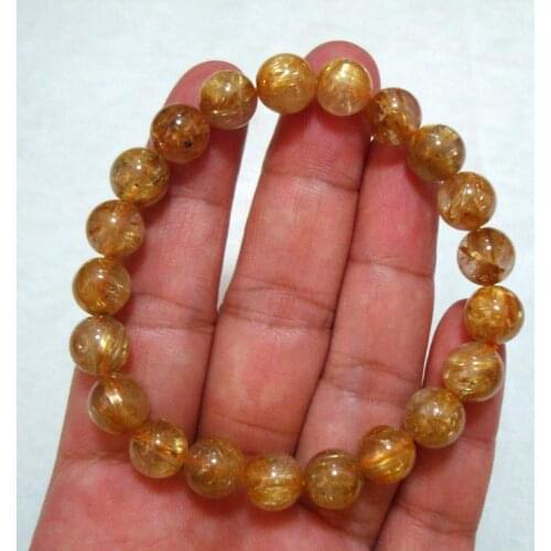 Free Shipping Natural Golden Rutilated Quartz 9mm Round Beads Bracelet Women Jewelry Accessories Weddings Parties Gift