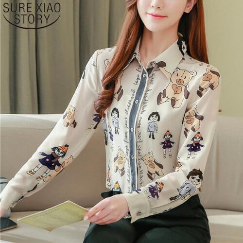 Blusas Mujer De Moda 2021 New Long Sleeve Women Tops and Blouses Silk Fashion Ladies Shirts Print Cartoon Blouse Women 8424 50