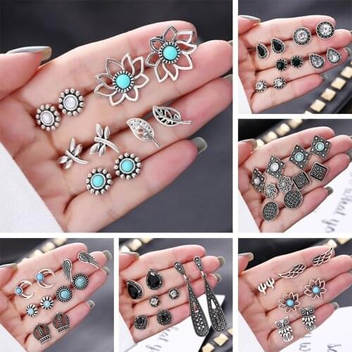 Bohemian Women Earring Fashion Retro Stud Earrings Set A variety of Styles Charm Ear Jewelry inlay Cubic Zirconia Opal