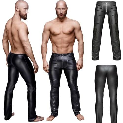 Fad Black PU Leather Trousers Mens Sexy Stretch Matte Skinny Pants Performance Clothing Fashion Casual Leggings Motorcycle Pants