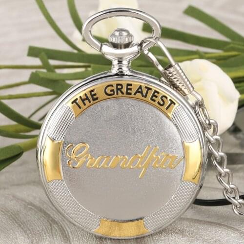 Clasic The Greatest Grandpa Theme Pocket Watch Necklace Fob Chain Pendant Quartz Clock Unisex Men Gift For Grandpa Reloj