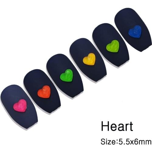 Heart Fluorescent Nail Art Rrhinestone 5.5x6mm Glass Stone 6 Colors For 3D Fingernail DIY Decoration Accessories