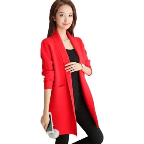 2021 New Spring Autumn Women Jacket Knit Cardigan Sweater Coat Solid Color Long-sleeved Mid long Outerwear Female Sweaters Coats