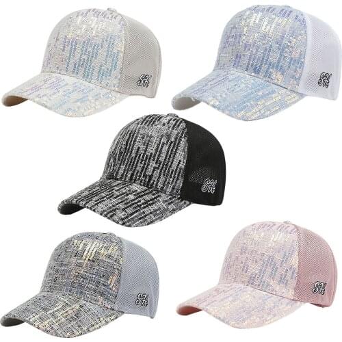 Women Men Sequins Breathable Beach Adjustable Baseball Cap Hip Hop Hat Sun Hat Summer Fashion Travel Cap Sun UV proof Hat Sequi