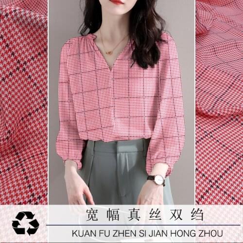 Summer houndstooth silk crepe de chine dress shirt fabric vertical mulberry silk dress high fashion fabric