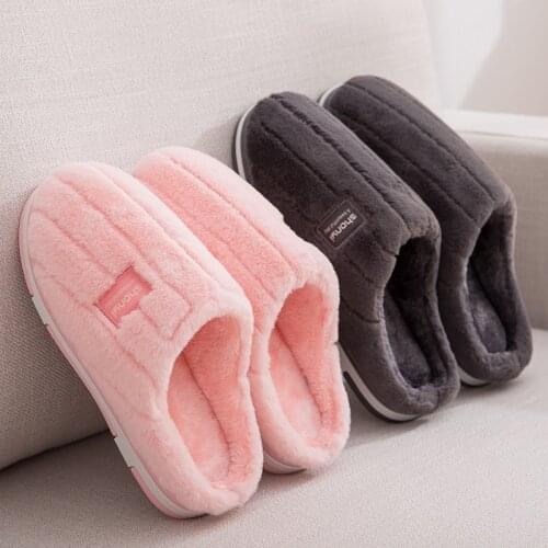 Furry Slippers Womens Thick Bottom Winter Indoor Warm Confinement Shoes Home Plus-sized Menswear Couples Plush Cotton Slippers