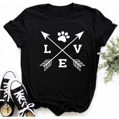 Cute T-shirt Tops Funny Love Dog Paw Arrow Print Fashion Casual Tops Summer Casual Ladies Tee Shirt Short Sleeved T Shirt