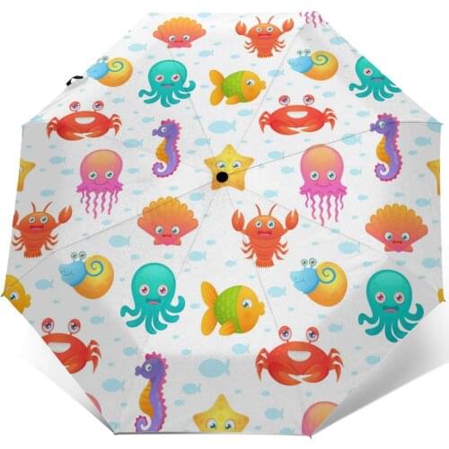 Cute Sea Animals Windproof Automatic Folding Inverted Umbrella Portable Paraguas for Man Woman