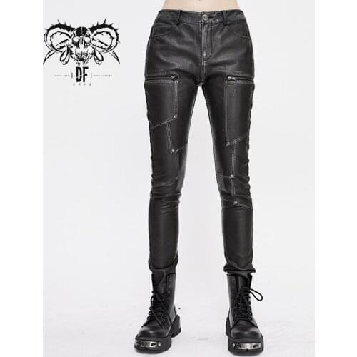 Devil Fashion Womens Punk Trousers Personality Cool Skinny Zipper Leg Casual Pu Long Pants