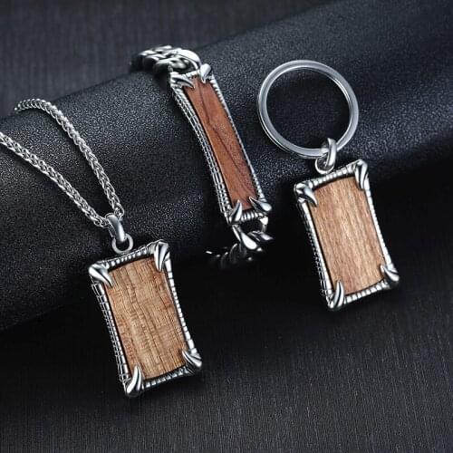 Mens Rock Punk Monster Claw Rosewood Pendant Necklaces High Quality Stainless Steel Male Jewelry