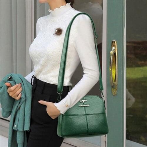 Soft Leather Shoulder Bags Fashion Middle-Aged Mother All-Match Casual Diagonal Bag High Capacity Women Solid Color PU Handbags