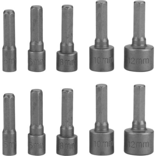 5pcs Steel 5/6/8/10/12mm Electric Bolt Driver Batch Head Magnetic High Hardness Internal Six Angle Screwdriver Hand Tool Set
