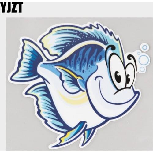 YJZT 13.9CM×12.4CM Decal Happy Cartoon Tropical Fish PVC Car Sticker 11C-0370