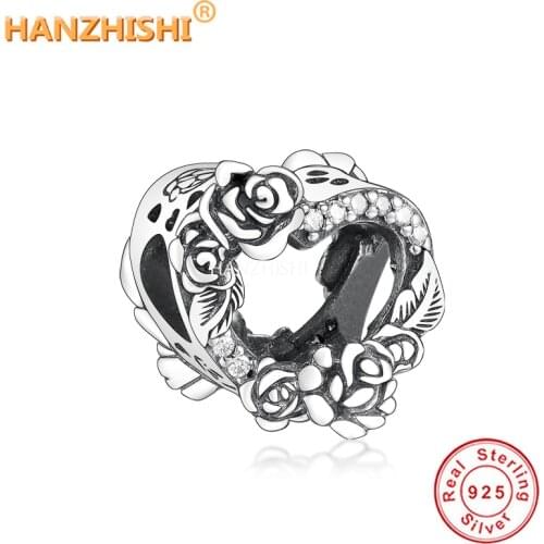 Wholesale Price Fit Original Charm Bracelet Necklace 925 Sterling Silver Rose Flowers Beads Silver Heart Charms Jewelry