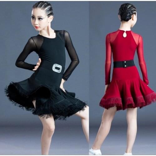 2021 Girls Latin Dresses For Dancing Ballroom Dance Dress Rumba Samba Fashion Children Samba Cha Cha Tango Skirt Standard Salsa