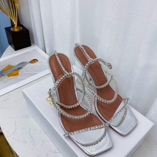 Casual Designer fashion women shoes real leather pvc clear crystal strappy high heels sandalias de las mujeres mujer 2021