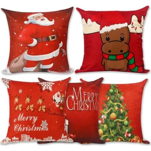 Christmas Pillow Case Santa Cotton Linen Sofa Throw Cushion Cover Home Decor