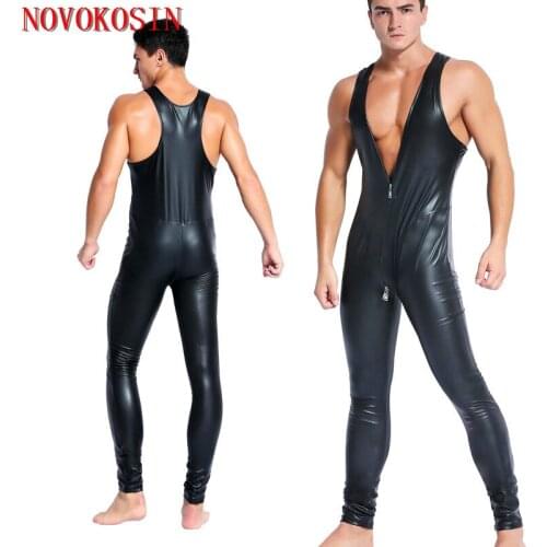 X1 2018 M-2XL Sexy Lingerie Tight Teddies Front Zipper To Crotch Faux Leather Sleeveless Pole Dancing Night Club Erotic Bodysuit