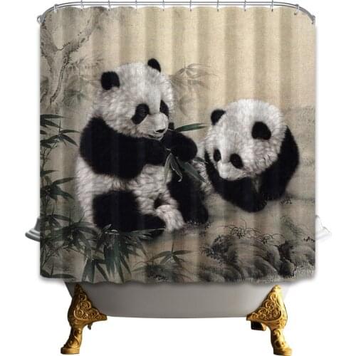 Shower Curtains Ink Painting Panda Bathroom Curtains Waterproof and Mildew Proof with 12 Hooks Washable Polyester Eco-Friendly