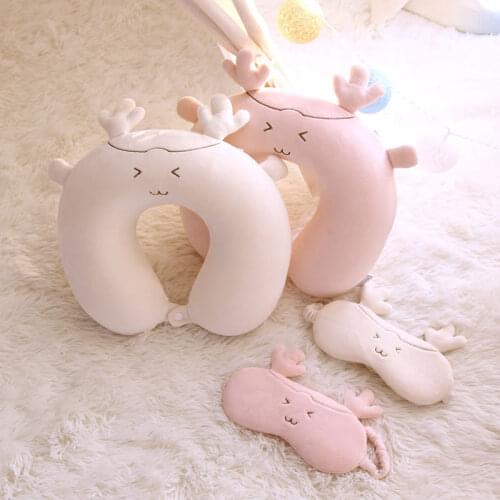 Cute Cartoon Elk Deer Neck Pillow Memory Foam Soft U-Shaped Pillow Airplane Car Travel Nap Relax Bedding Comfortable Sleeping