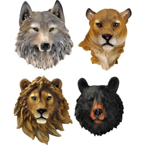 Lion, tiger, bear, Wolf, leopard head sculpture statue wall mural animal simulation resin Langtou room decor model decoration
