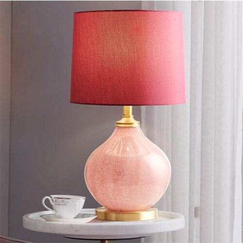 Wedding Pink Glaze Dimmer Table Lamp Foyer Bedroom Entrance Deco Light Copper Modern Luxurious Romantic Desk Lighting 2040