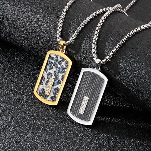 Hip Hop Vintage Leopard Print Black Dog Tags Pendant Necklace Stainless Steel Flannel Designer Personality Pendants Jewelry