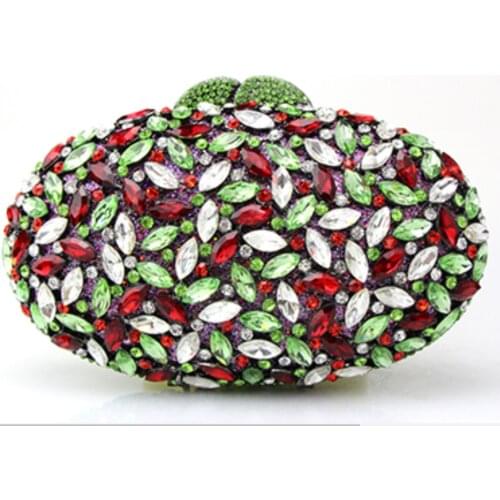 XIYUAN Hollow Out green blue crystal evening bag Women Evening diamond Clutch Metal Hard Case Party Cocktail Purses and Handbags