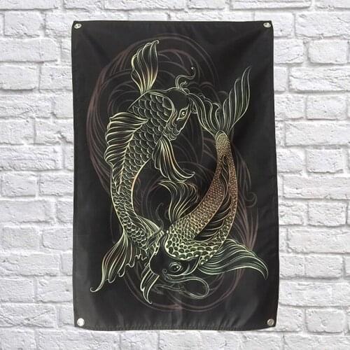 Japan Kanagawa Ukiyo-e carp Poster Banners Bar Cafe Hotel Theme Wall Decor Hanging Art Waterproof Cloth Polyester Fabric Flags