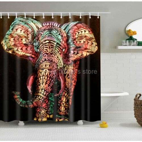 Cartoon Graffiti Elephant Design Custom Shower Curtain Bathroom Waterproof Mildewproof Polyester Fabric With 12 Hooks Multi-Size