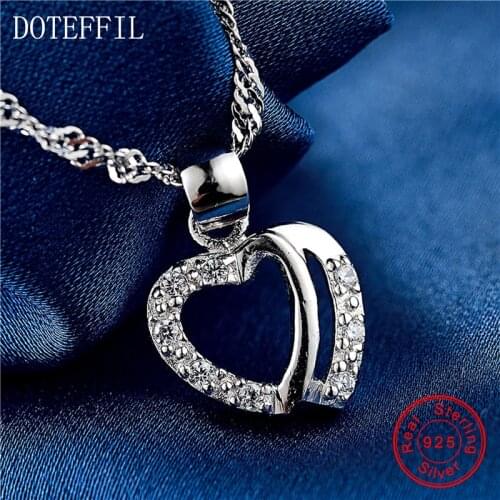 18 Inch Chain 925 Sterling Silver Women Necklace Charming Heart Pendant Necklace AAA Zircon Silver Women Jewelry