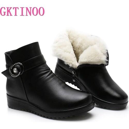 GKTINOO Leather Middle-aged Mother Warm Shoes Woman Ankle Boots Snow Boots Flat Non-slip Soft Bottom Comfortable Women Boots