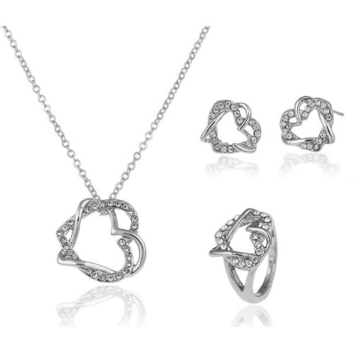 QiLeSen Fine Jewelry 925 Sterling Silver for Womens Wedding Soulmate Silver Necklace Earrings Ring Set yw064