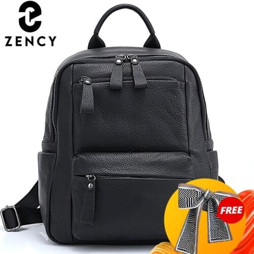 Zency 100% Genuine Leather Female Backpack Large Capacity Fashionable Women Rucksack Girl Back To School Back Pack Travel Bag