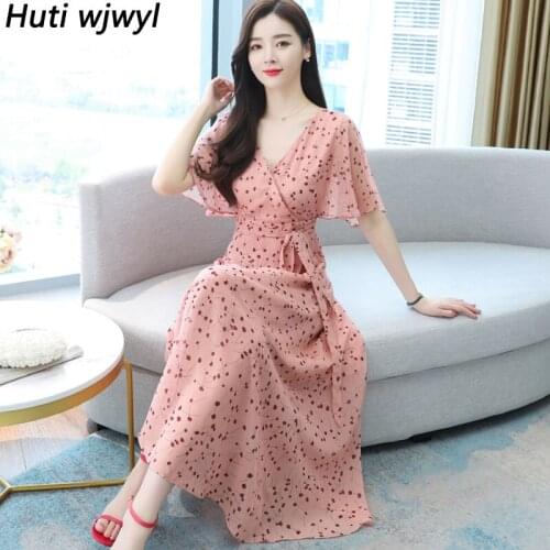 Plus Size Vintage Pink Midi Sundress 2021 Elegant Women Bodycon Party Vestido Spring Summer Floral Chiffon Beach Boho Maxi Dress