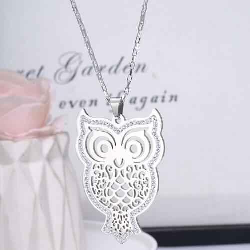 Trendy Big Owl Pendant Womens Necklace Long Stainless Steel Necklace Cute Animal Jewelry Unique Collier femme 2020