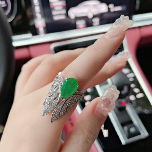 925 Sterling Silver Luxury Emerald Gemstone Wedding Ring for Women Creative Angle Wing Charms Bridal Wedding Engagement Jewelry