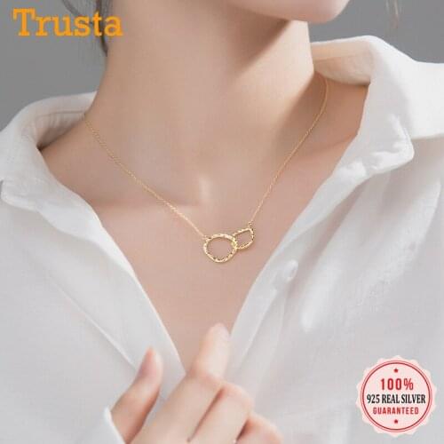 Trustdavis 925 Sterling Silver Fashion Irregular Double Round Pendant Necklace For Women Wedding Valentines Day Jewelry DA1335