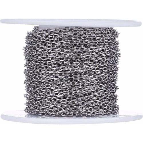 10m/roll 3x2x0.5mm Unwelded 304 Stainless Steel Cross Chains Metal Jewelry Findings for Necklace Making Stainless Steel Color