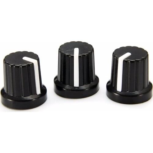 10pcs 6mm Shaft Hole Plastic Volume Control Potentiometer Knob Cap Black Ribbed Threaded Knurled
