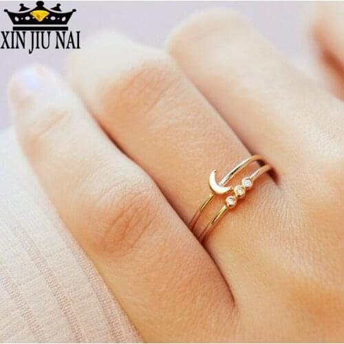2Pcs/set Bohemia Retro Crystal Moon Simple Punk Personality Gold color Ring Women Wedding Party Rings Anniversary Gift