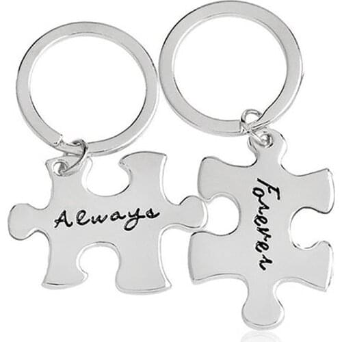 2PC Always And Forever Puzzle Piece Couple BFF Keychain Gifts For Boyfriend Or Girlfriend , Long Distance Relationship BFF Gift