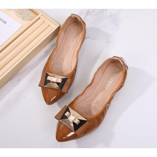 2020 Women Fashion Flats Shoes Square Toe PU Leather Shoes Women Loafers Woman Ballet Flats Shoes Girls Cute Golden Shoe 35-46