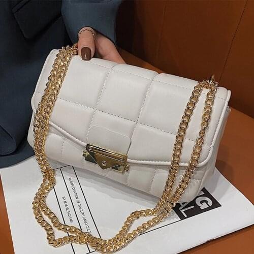 2021 Fashion New Branded Trending PU Leather Womens Designer Handbag and Purses Chain Lattice Square Shoulder Crossbody Bag