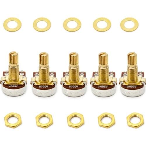 5pcs A500K Potentiometer Splined Pot Electric Guitar Bass Effect Amp Tone Volume 18mm Shaft Parts Golden Guitar Part Accessories