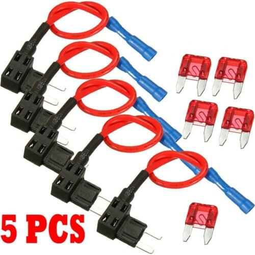 5 Pack 12V Car Add-A-Circuit Fuse Tap Adapter Mini ATM Blade Fuse Holder Fuse Holder Copper Wire Protection Small Fuse