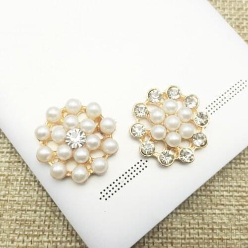 50pcs Flower Pearl Crystal Rhinestone Applique Pins Button Wedding Bride Hairpin Invitation Hair Belt Brooch Shoes Accessories