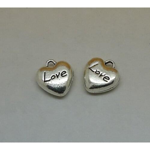 A7836 Whosale 100pcs/bag Tibet Silver Heart Charms 12x12mm