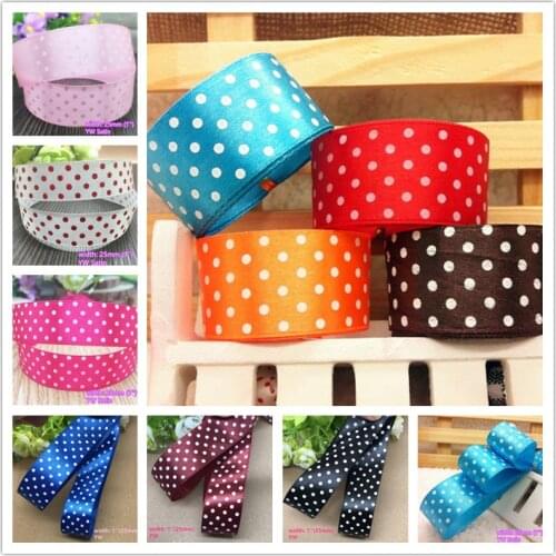Free Shipping 1" (25mm) width dots printed Satin ribbon Satin Tape DIY hairbow clothing bowknot accessories gift package